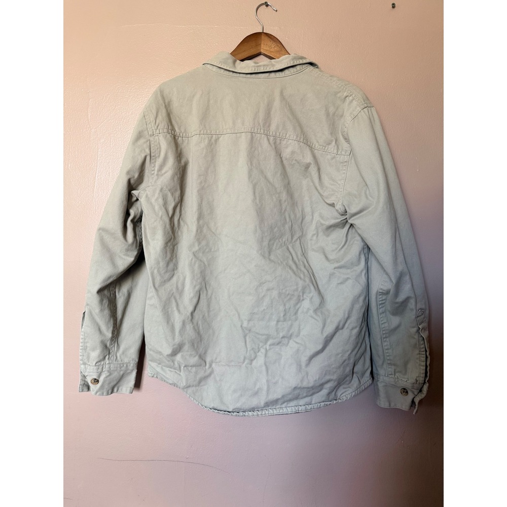 Woolrich Mens Medium Tan Cotton Canvas Flannel Lined Shirt Jacket Plaid Workwear - Picture 7 of 8